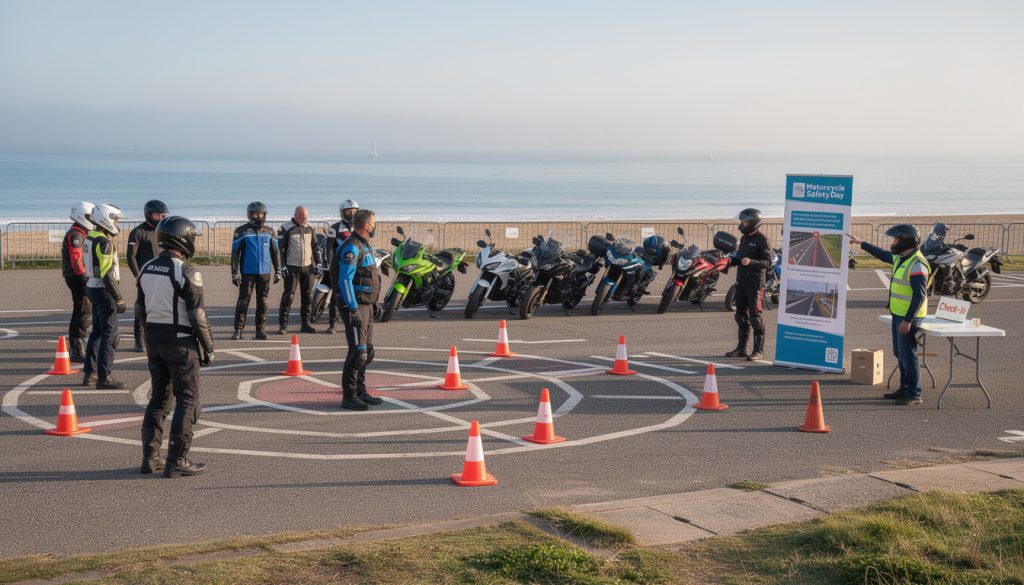 participez aux ateliers pratiques et sorties moto dans la manche le samedi 16 mai pour apprendre la sécurité et sensibiliser les motards à une conduite responsable.