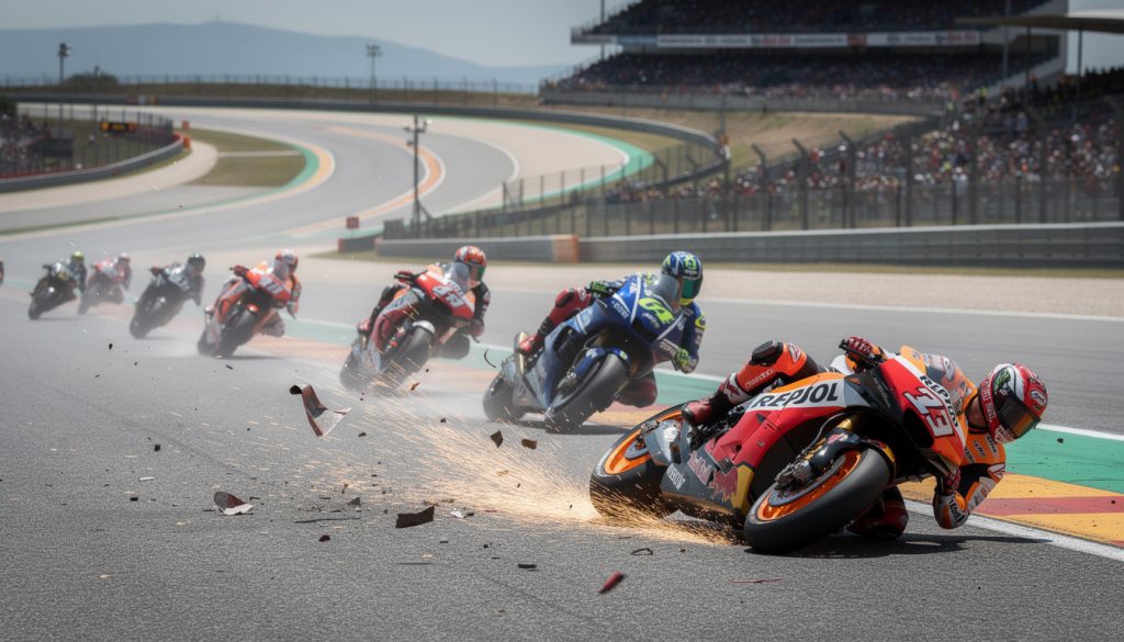 suivez en direct le gp de catalogne de motogp, marqué par un spectaculaire accident d'alex marquez qui a provoqué l'arrêt de la course. toutes les infos et réactions à chaud.