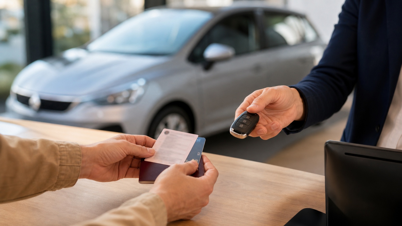 Remise des documents et des clés lors de la location d’une voiture